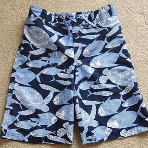 Kids Janie and Jack Blue Fish Print Swim Trunks Size 12